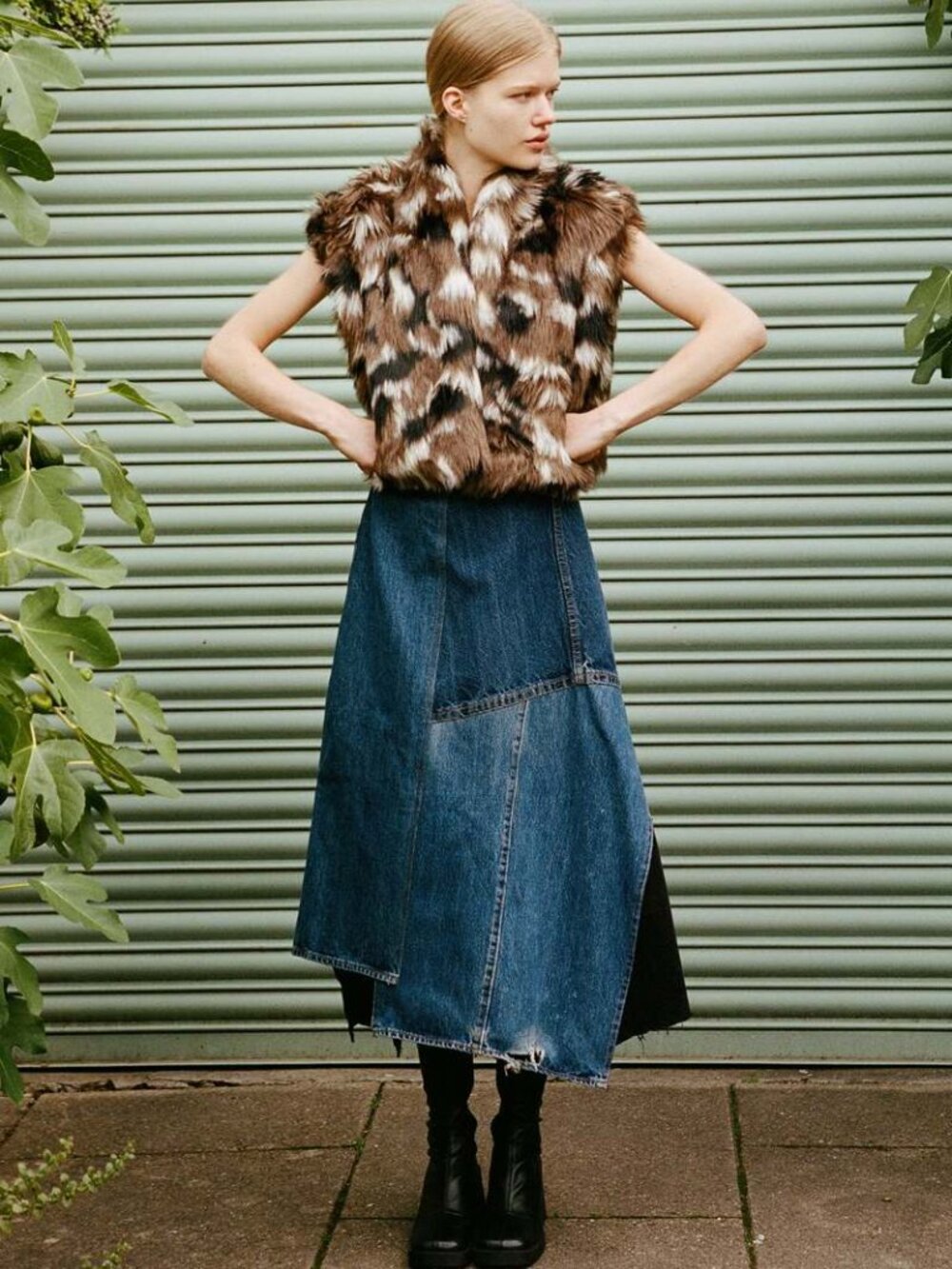 SEA New York Elena Skirt baggy pieced Denim Patchwork Midi Grunge asymmetric 6 - Picture 4 of 16